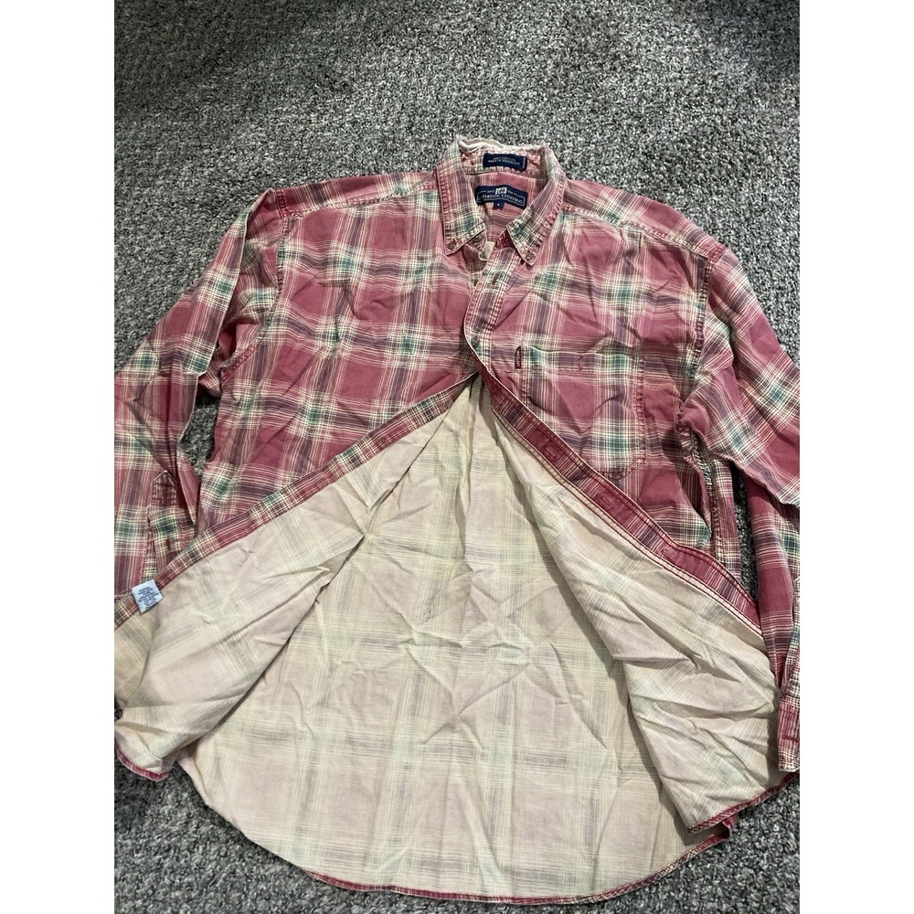Lee Plaid Button Up Shirt Large Red Green Distressed Worn-In Preppy Grandpa - Picture 6 of 9